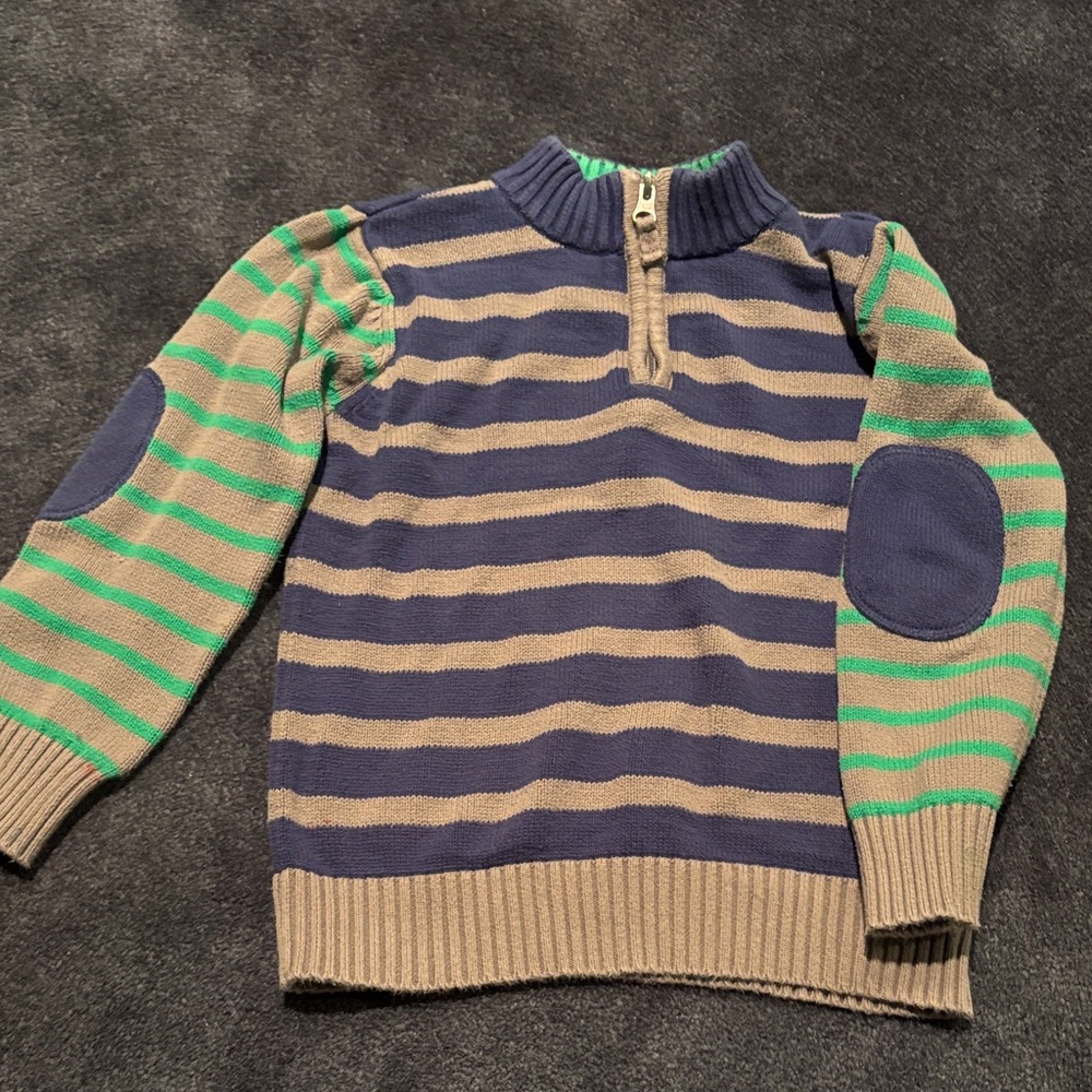 J. Khaki Navy, Tan and Green Striped Half-Zip Sweater